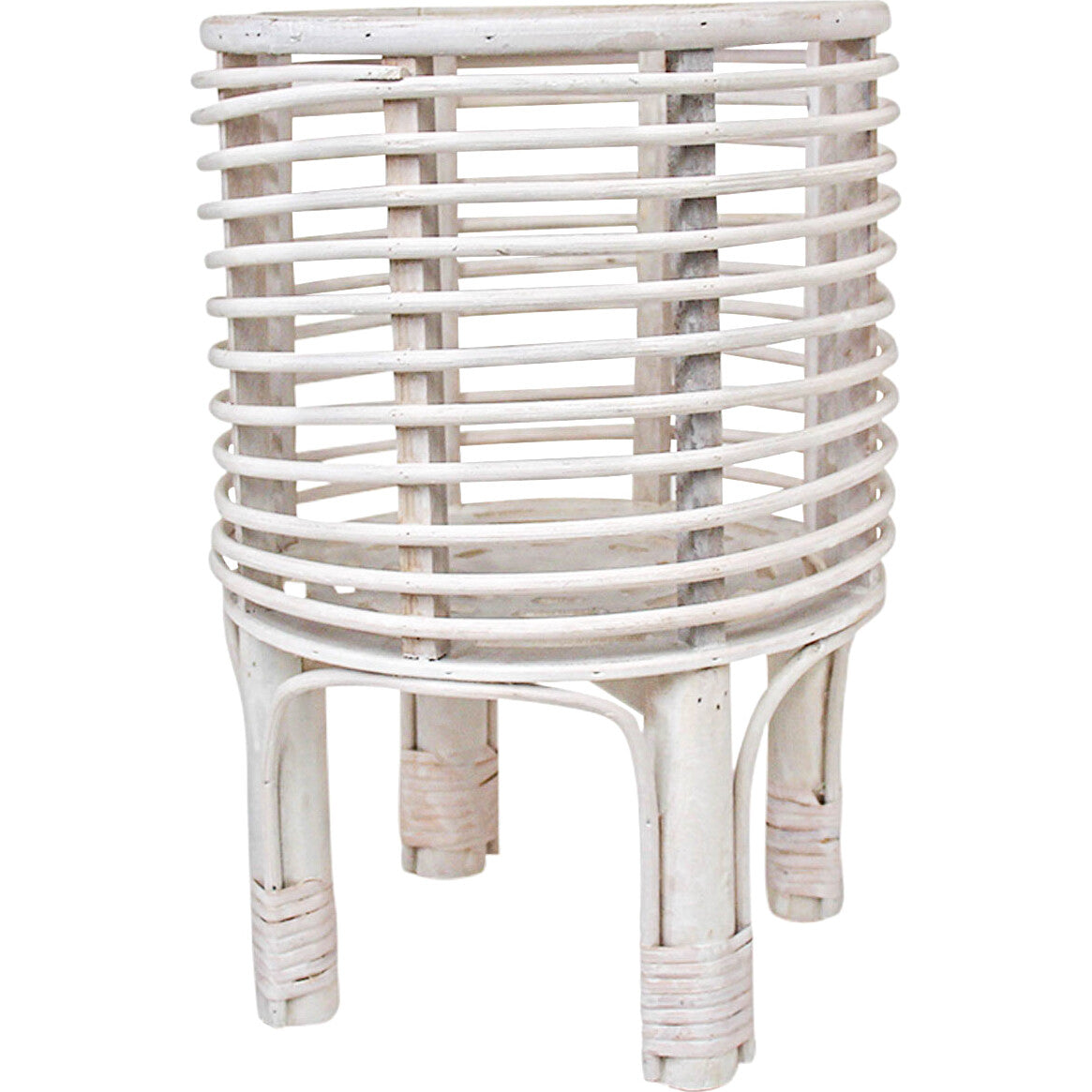 Islander white wash rattan basket plant stand