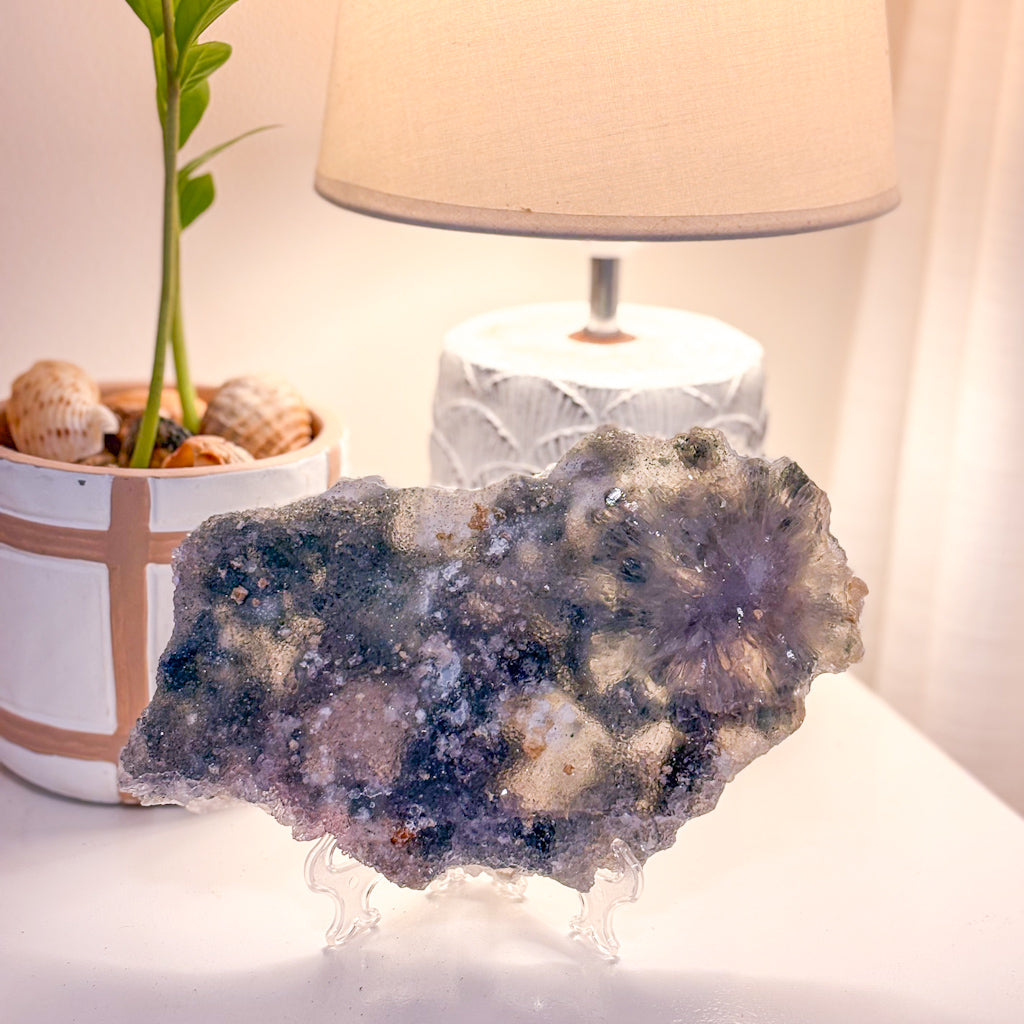 Flower amethyst crystal cluster with stand