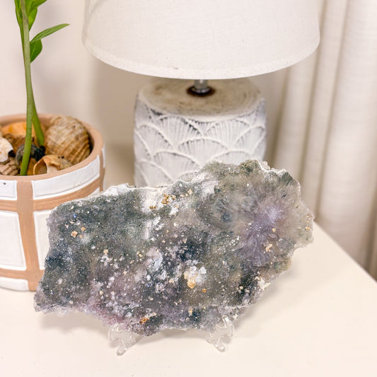 Flower amethyst crystal cluster with stand