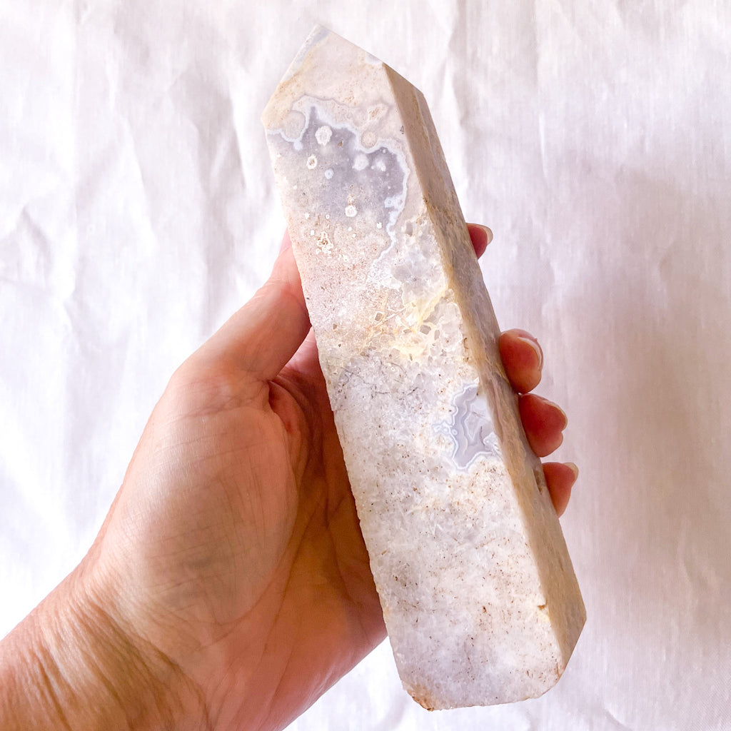 Flower agate + Pink Amethyst crystal generator tower