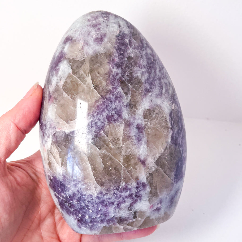 Lepidolite + Smoky quartz crystal freeform statue 1.1kg 14cm