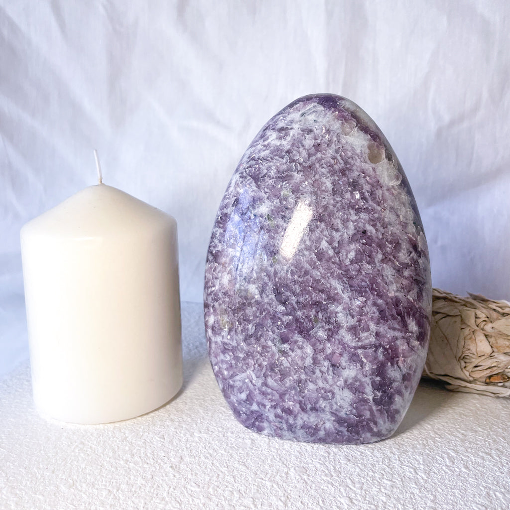 Lepidolite + Smoky quartz crystal freeform statue 1.1kg 14cm