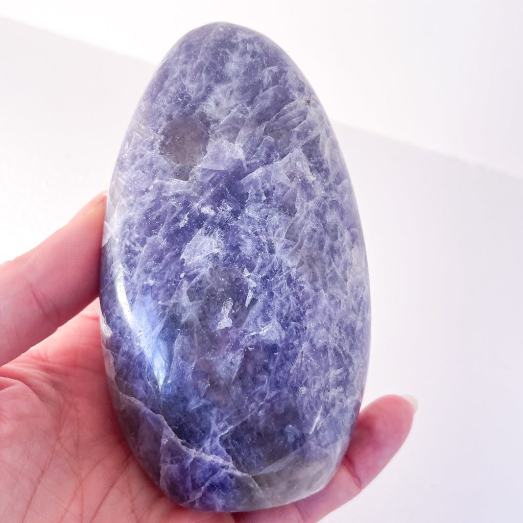 Lepidolite + Smoky quartz crystal freeform statue 11cm