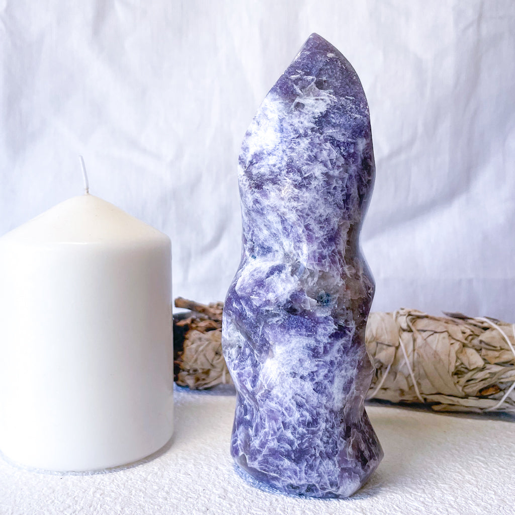 Lepidolite crystal flame statue 15cm