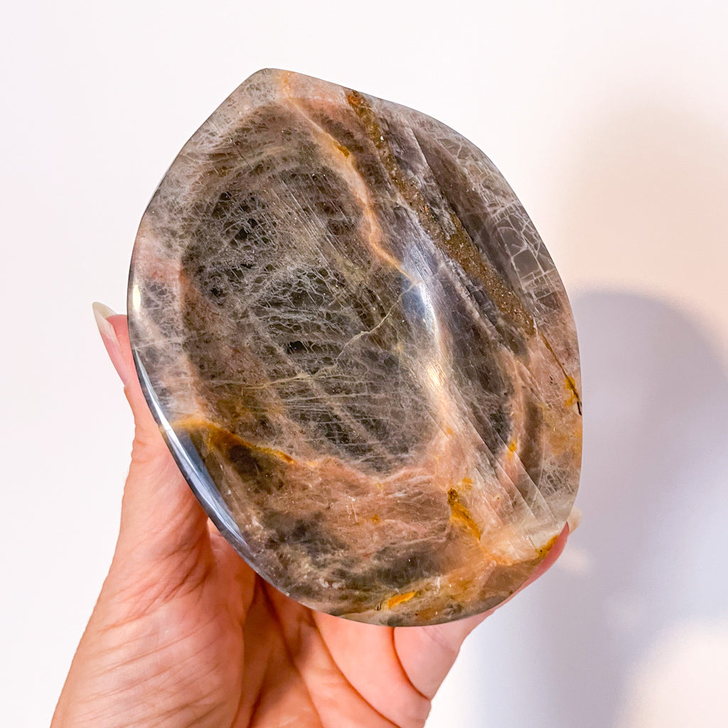 Moonstone black + peach crystal bowl