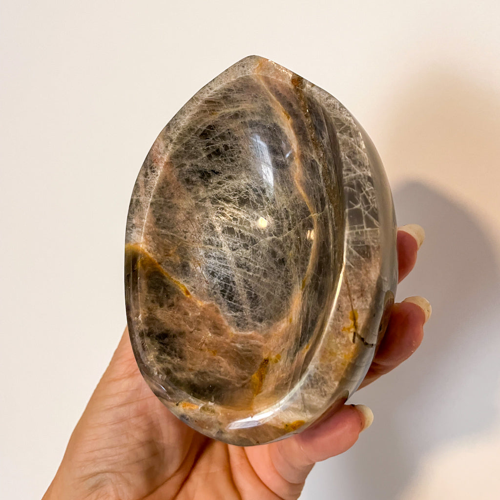 Moonstone black + peach crystal bowl