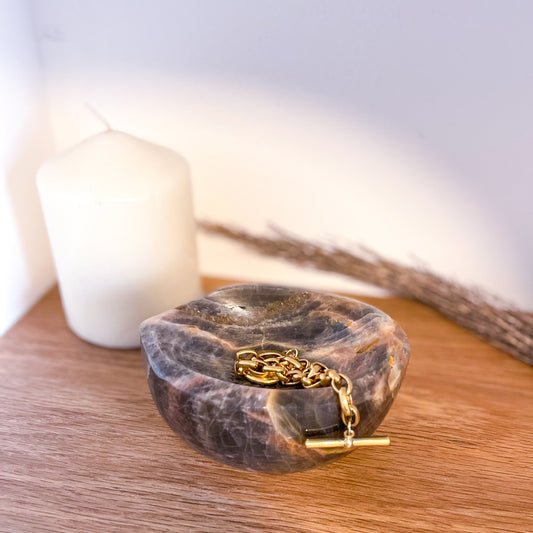 Moonstone black + peach crystal bowl