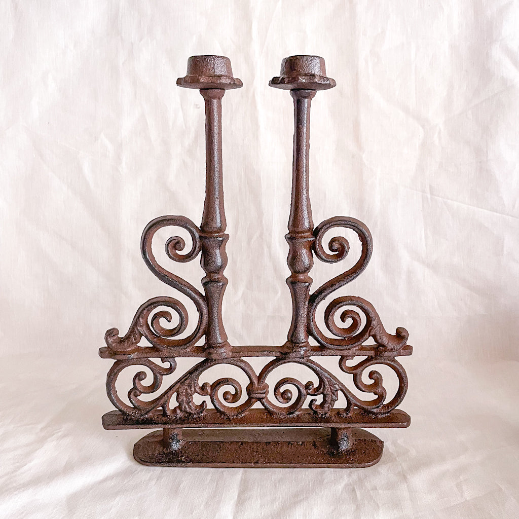 Antique iron ornate candle holder