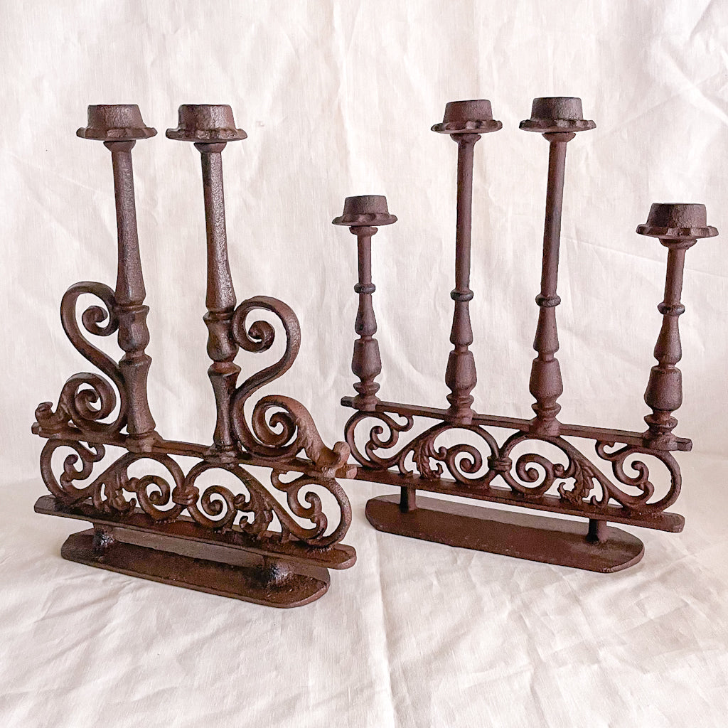 Antique iron ornate candle holder