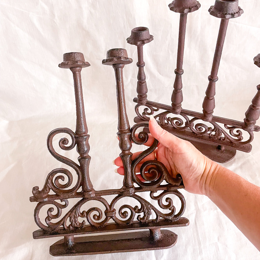 Antique iron ornate candle holder