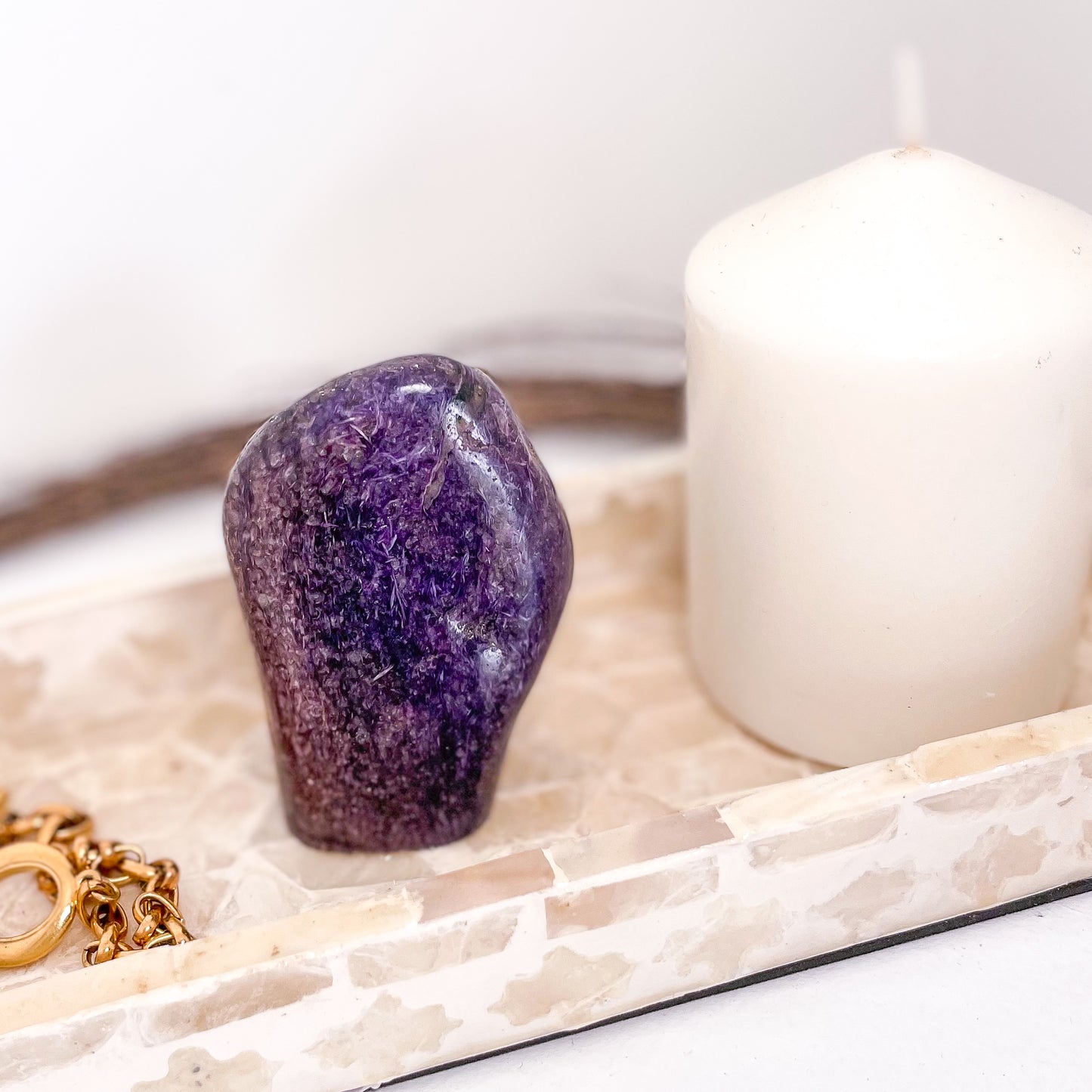 Charoite crystal freeform statue