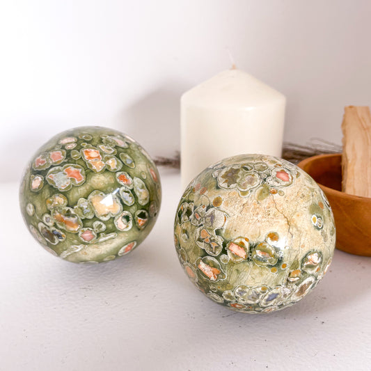 Rhyolite Rainforest jasper crystal sphere