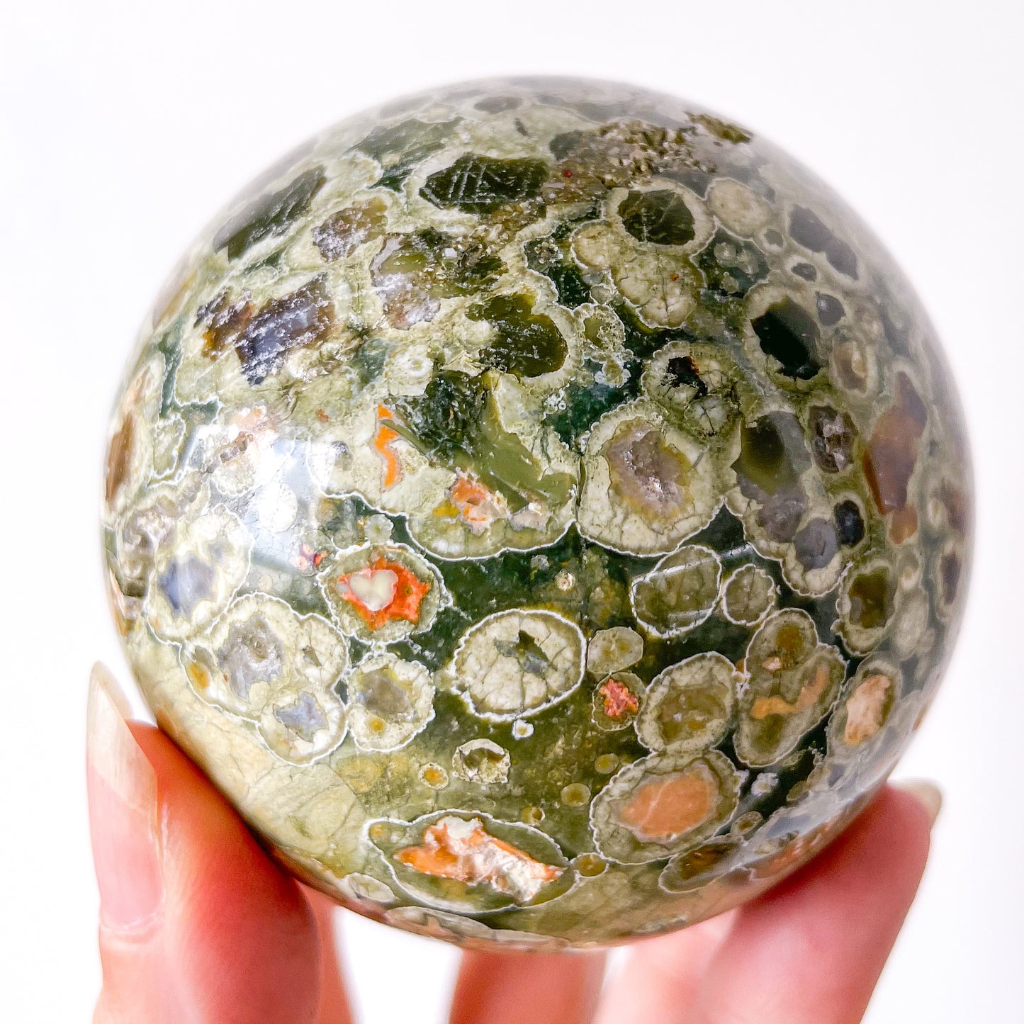 Rhyolite Rainforest jasper crystal sphere