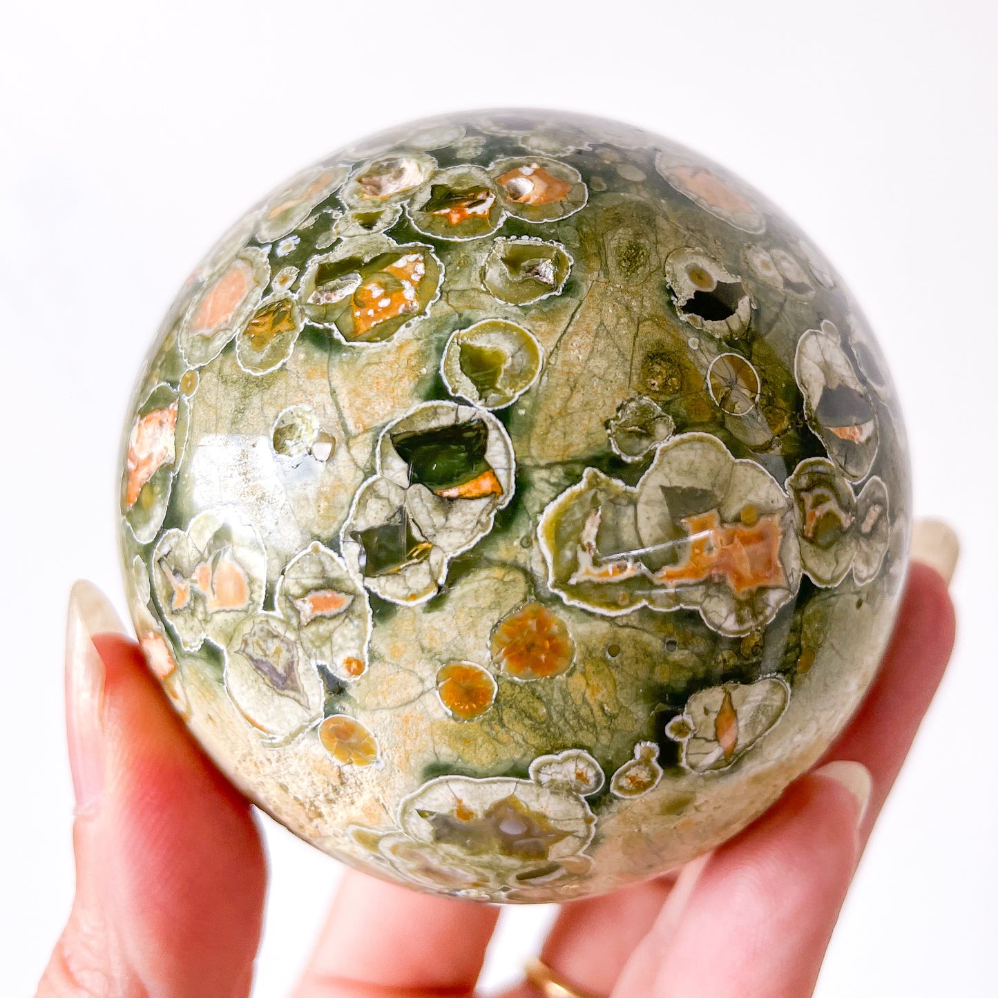 Rhyolite Rainforest jasper crystal sphere