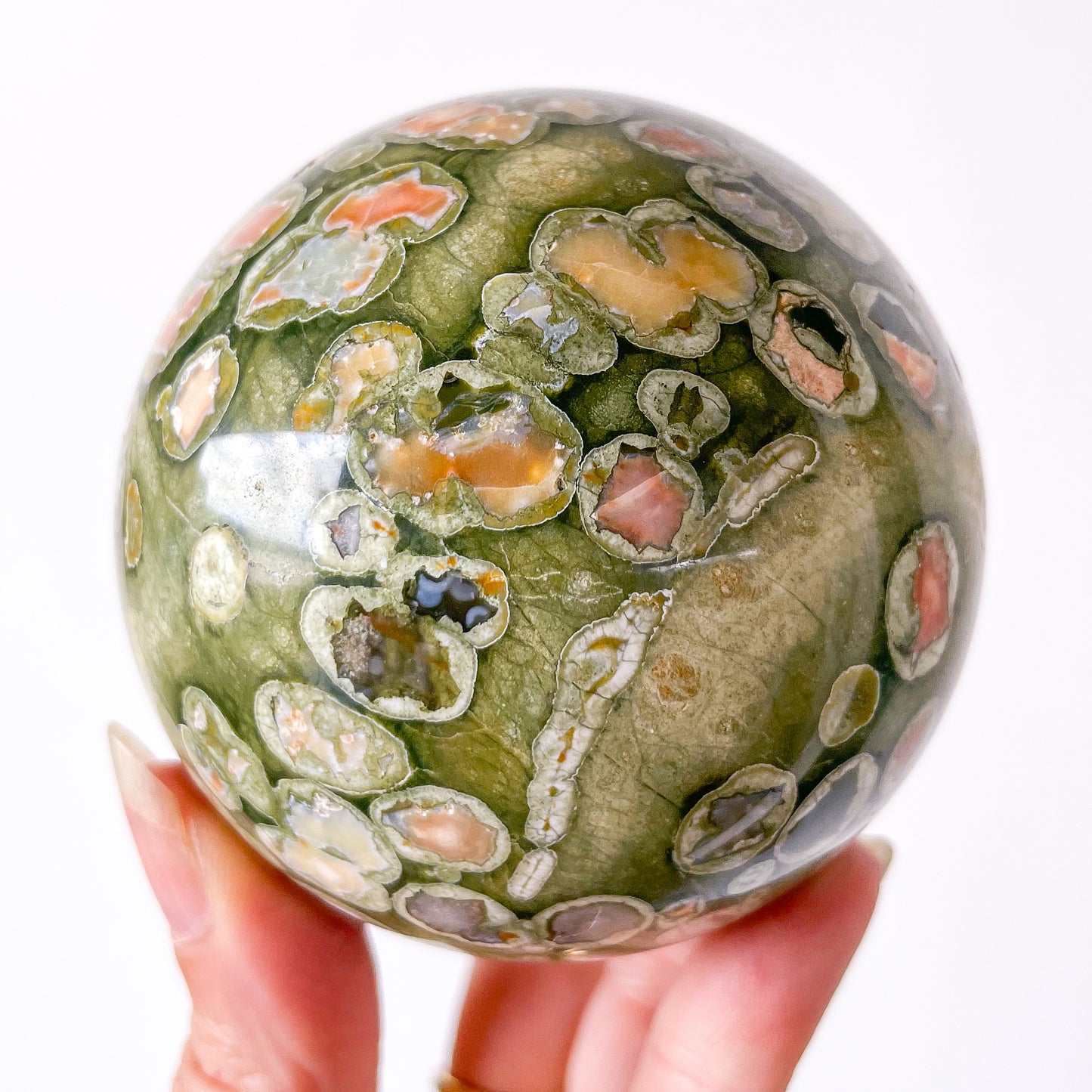 Rhyolite Rainforest jasper crystal sphere