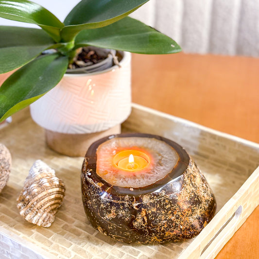 Natural agate crystal slab candle holder 2.35kg