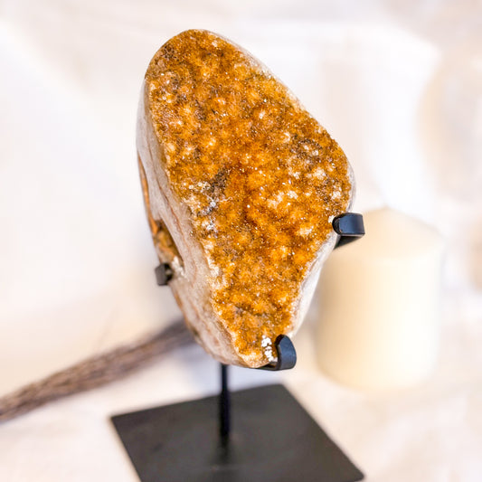 Citrine cluster crystal polished sides on metal stand 1.7kg