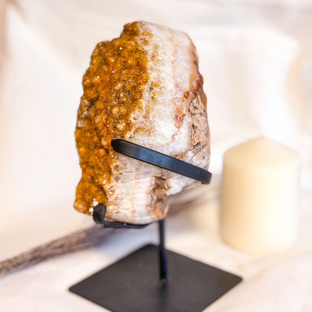 Citrine cluster crystal polished sides on metal stand 1.7kg