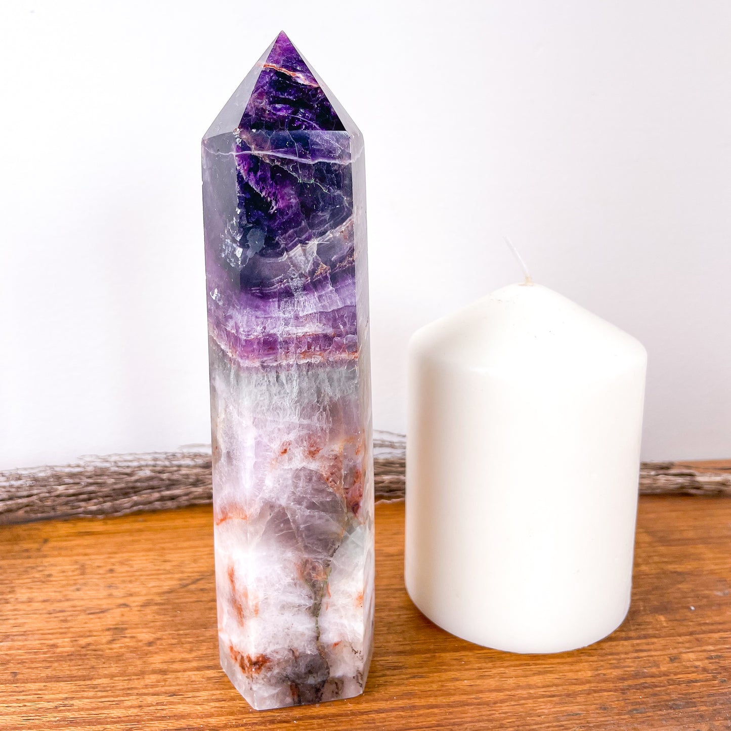 Fluorite purple rainbow crystal polished generator tower 16cm