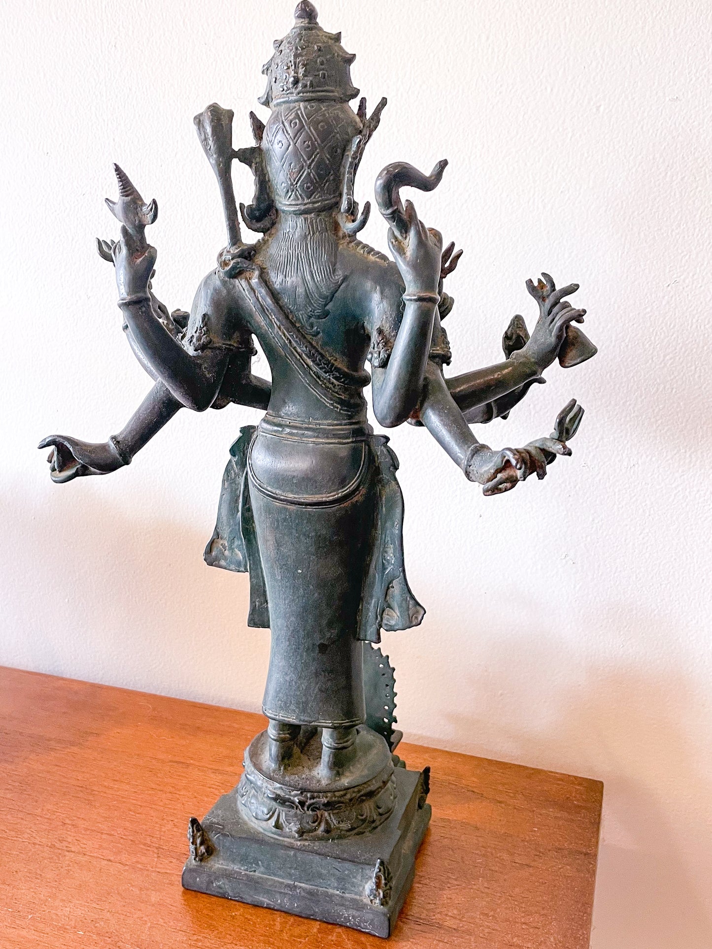 Antique lost wax verdigris brass Goddess Durga statue