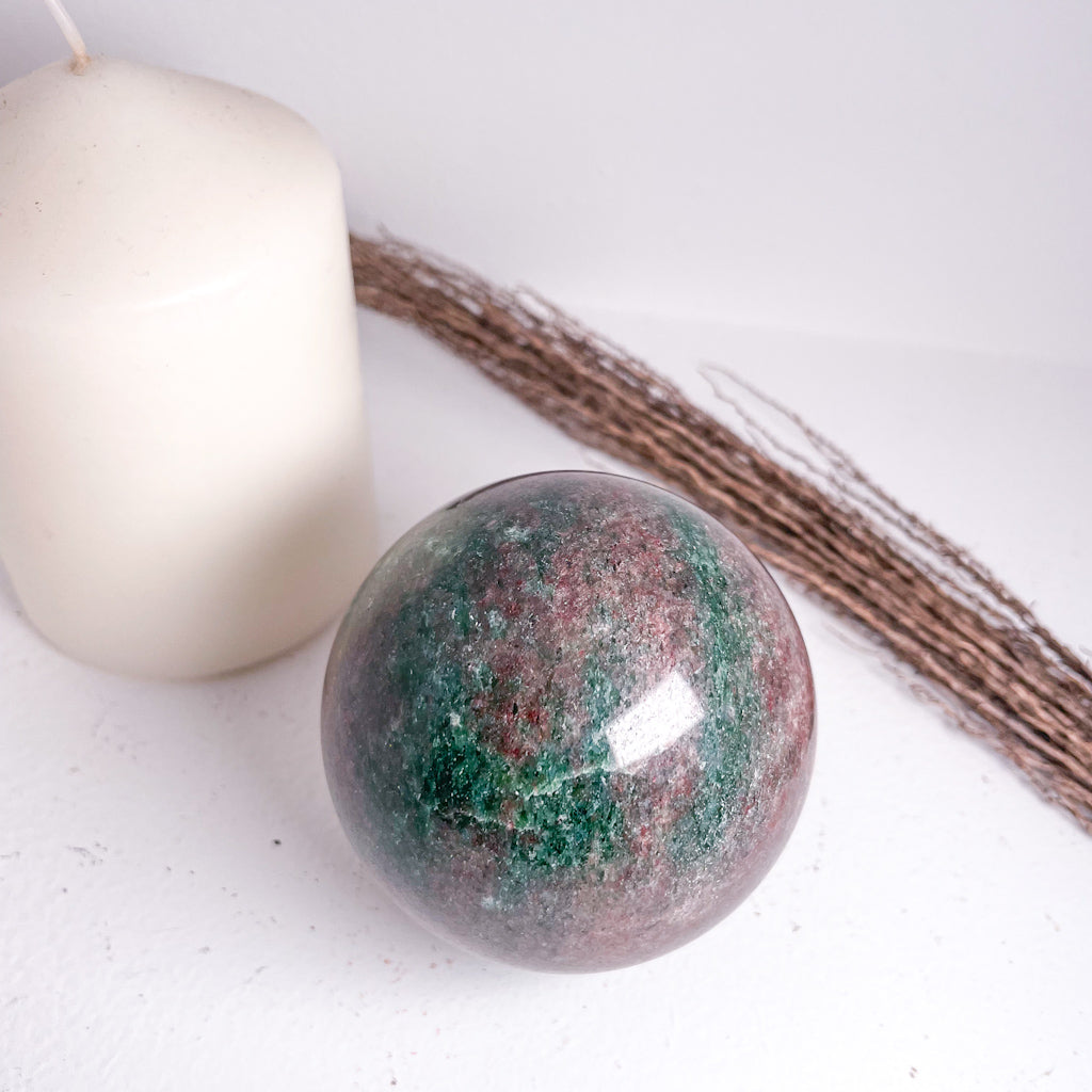 Ruby fushcite crystal sphere