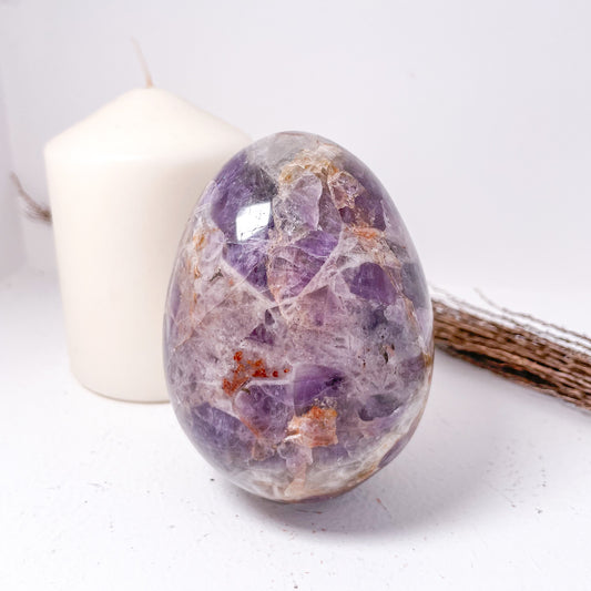 Amethyst + quartz crystal egg polished shape