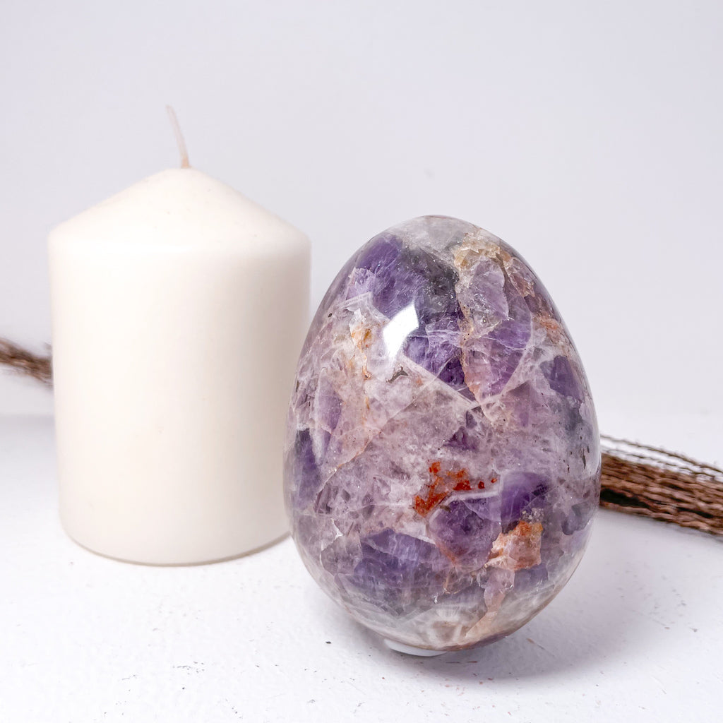 Amethyst + quartz crystal egg polished shape