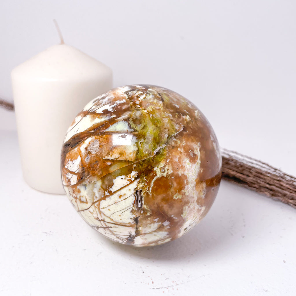 Green opal large crystal sphere