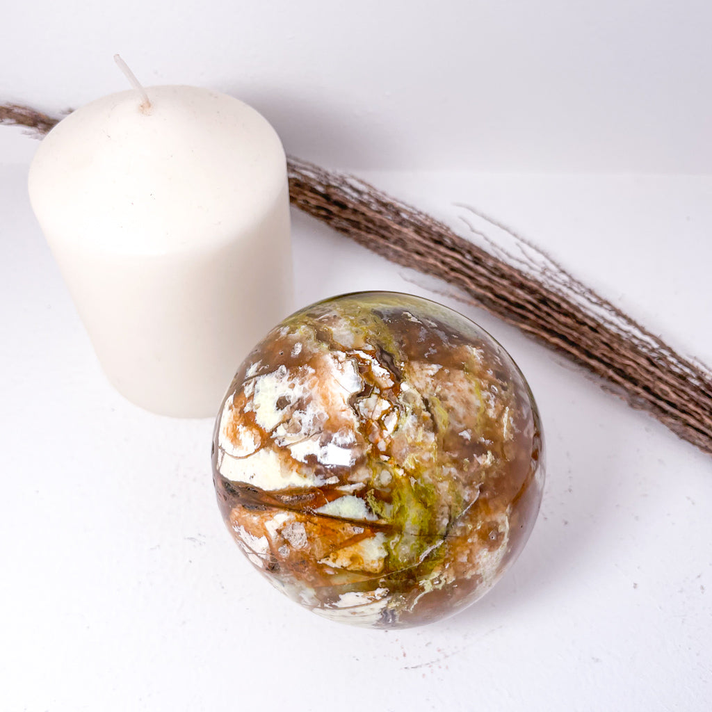 Green opal large crystal sphere