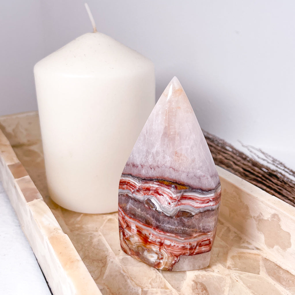 Amethyst + Mexican Lace Agate Crystal flame