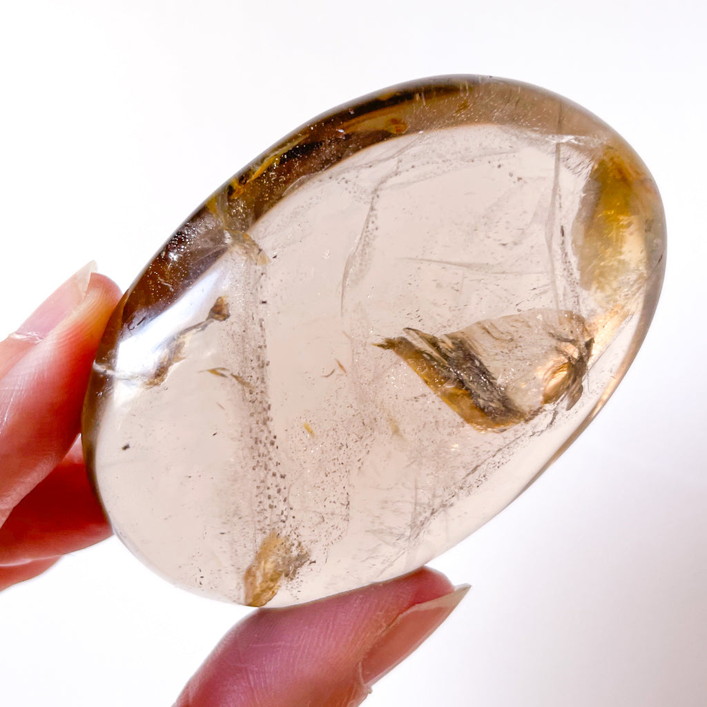Smoky quartz with phantoms crystal large palm stone