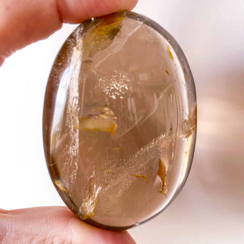 Smoky quartz with phantoms crystal large palm stone