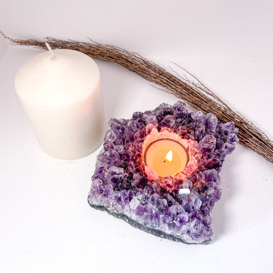 Amethyst crystal cluster candle holder 800g