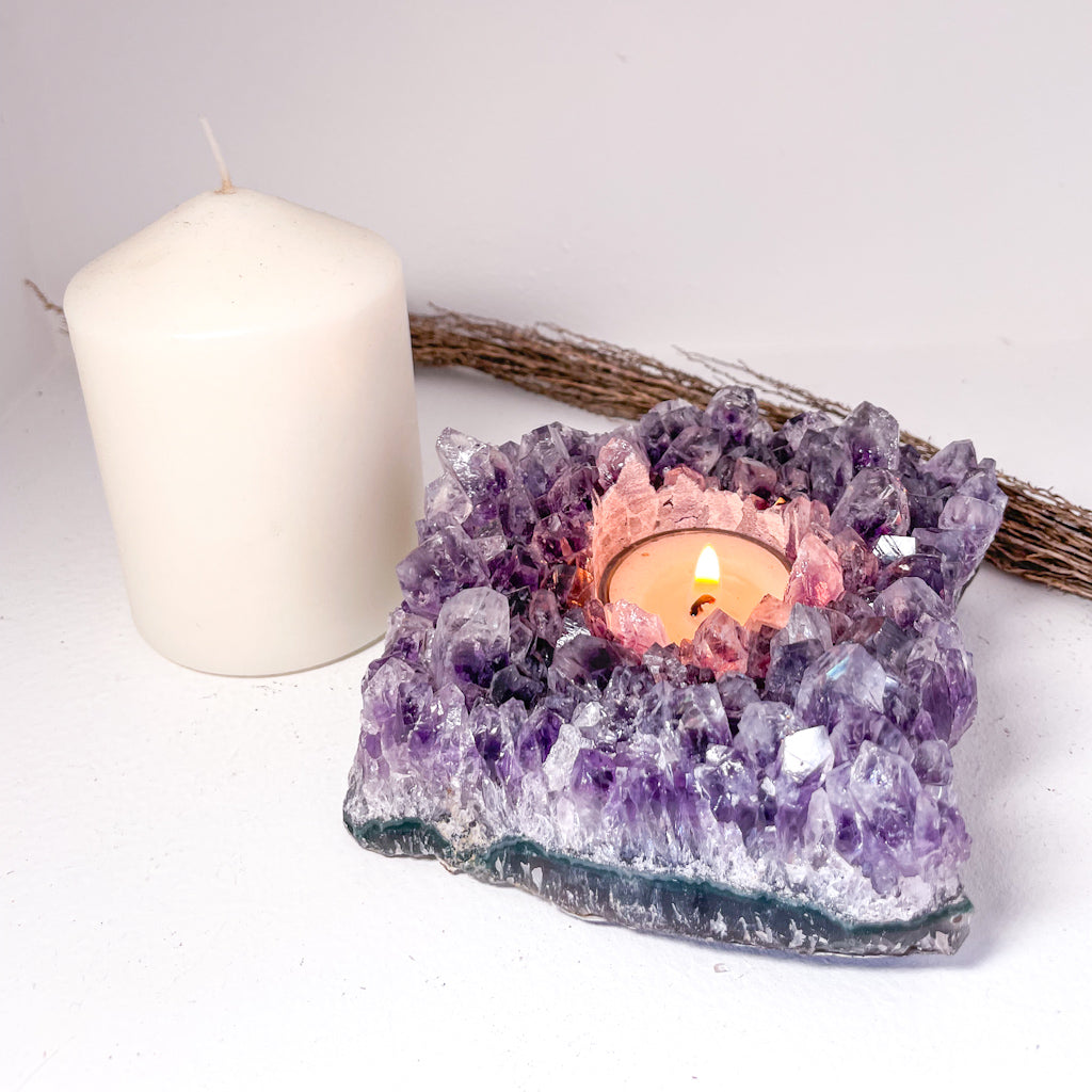 Amethyst crystal cluster candle holder 800g