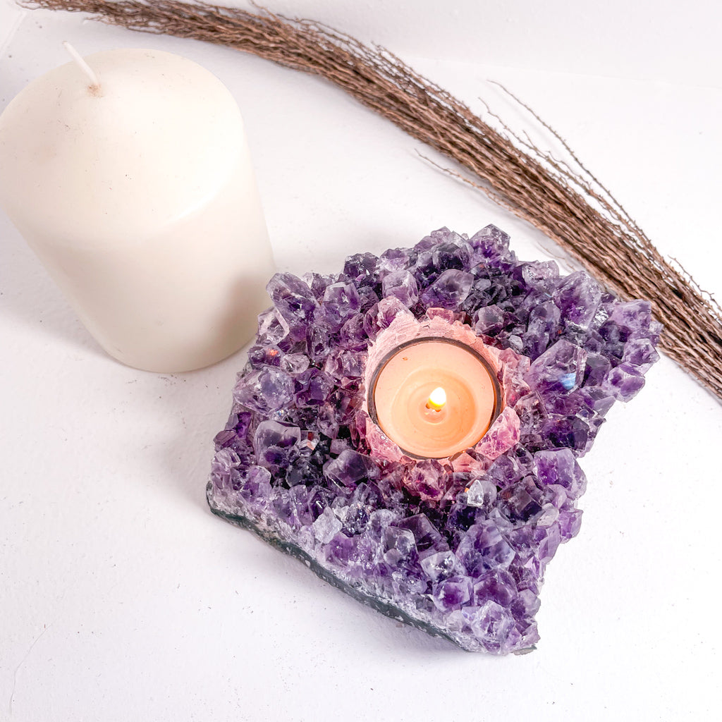 Amethyst crystal cluster candle holder 800g
