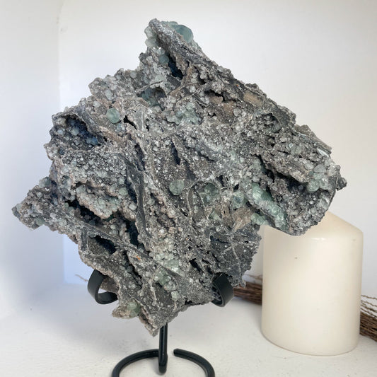 Fluorite cubic green crystal cluster on ore 830g