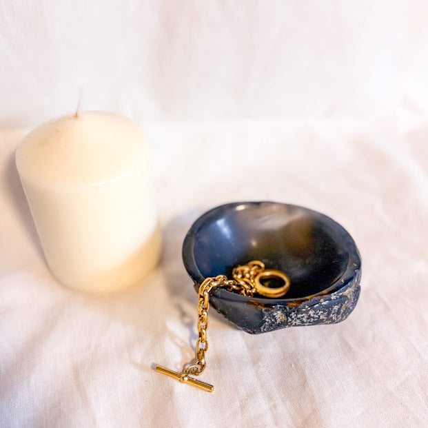 Natural black agate crystal slab bowl