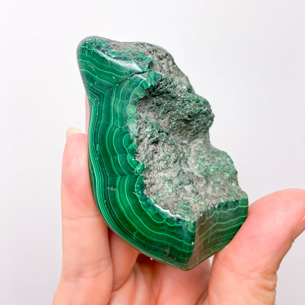 Malachite crystal part polished freeform