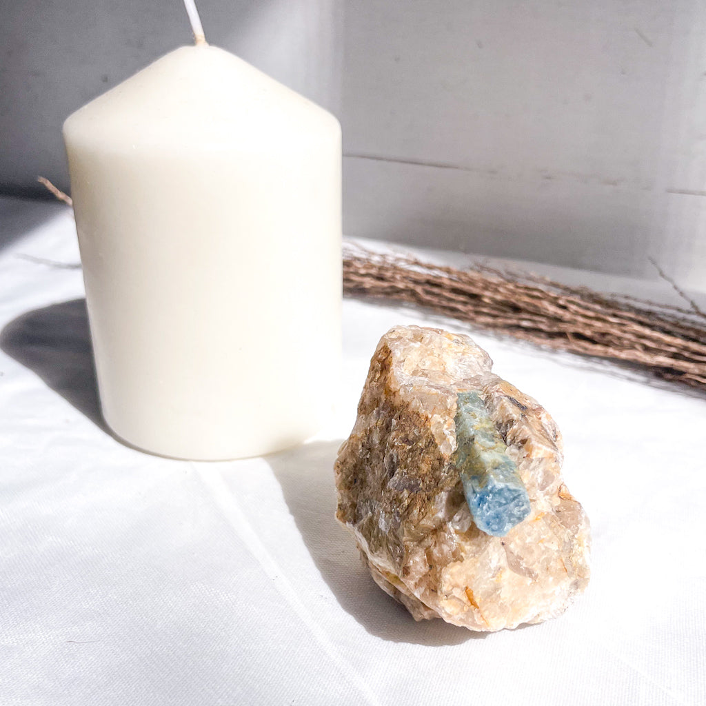 Aquamarine in Feldspar raw crystal specimen