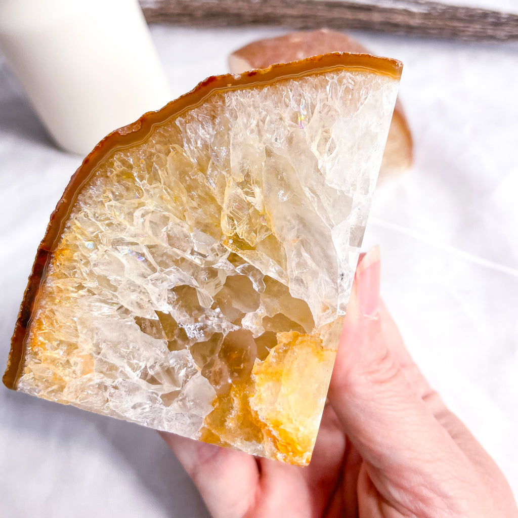 Golden healer quartz + agate crystal bookend pair