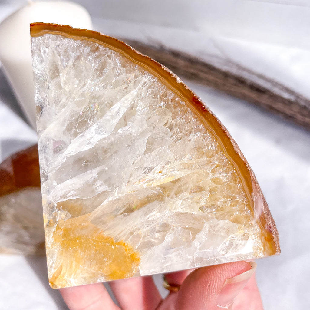 Golden healer quartz + agate crystal bookend pair