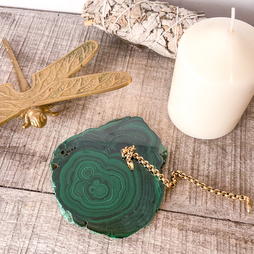 Malachite crystal slab tray M