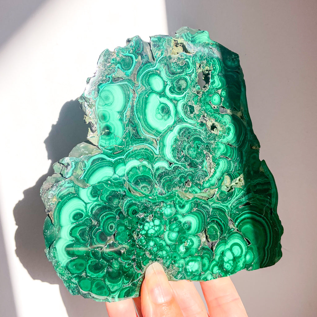 Malachite crystal slab tray