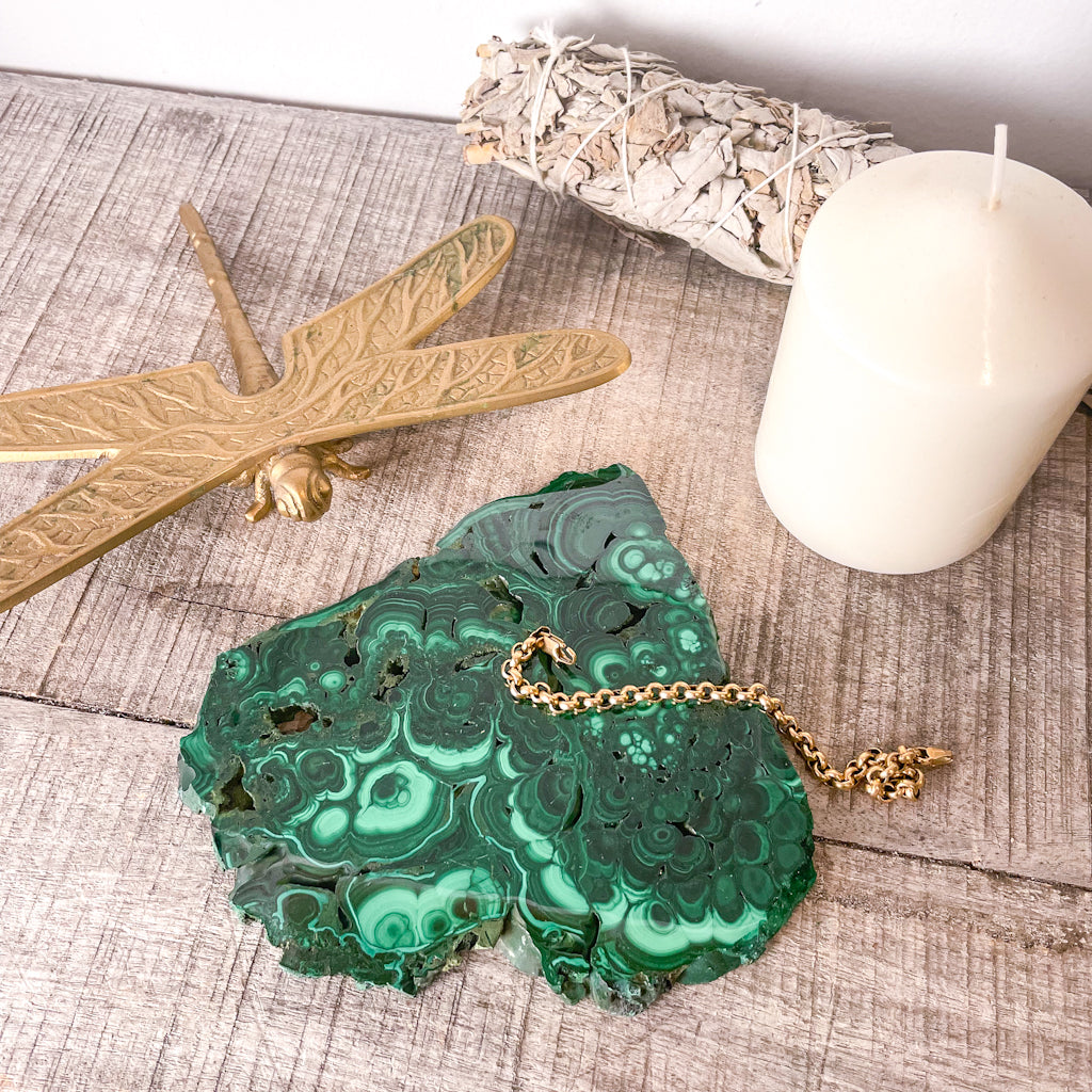 Malachite crystal slab tray