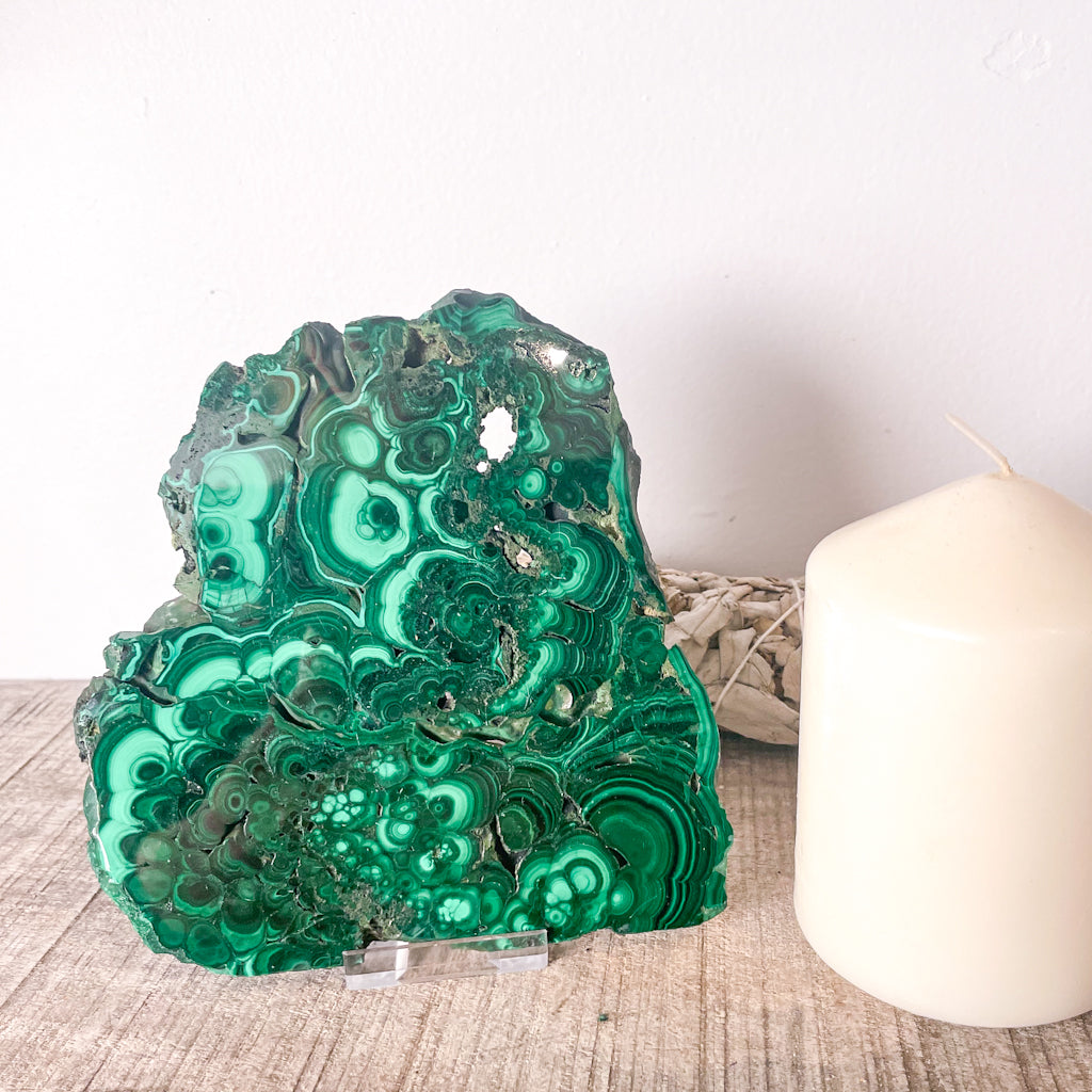 Malachite crystal slab tray