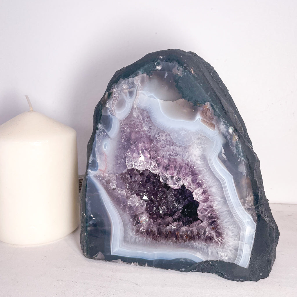Amethyst + Blue Lace agate crystal geode cave cathedral 2.7kg