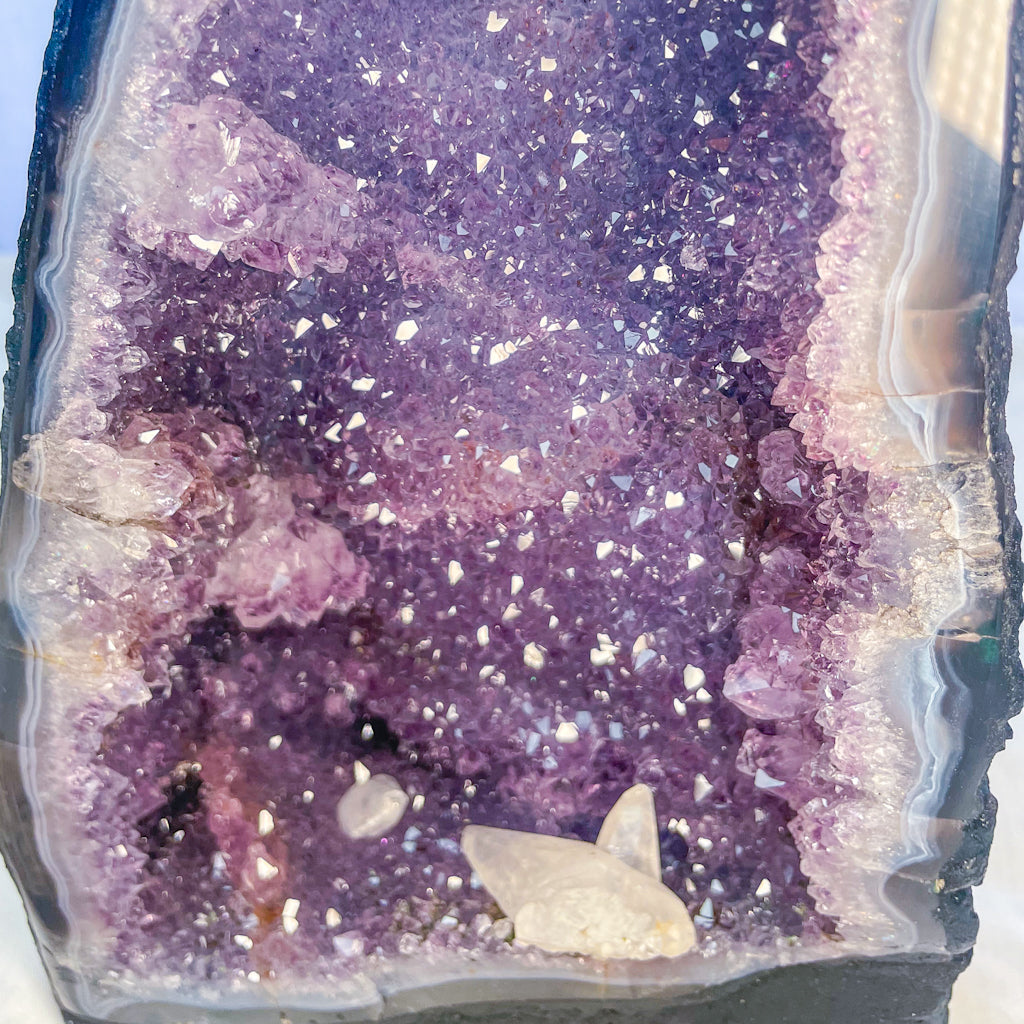 Amethyst, Clear Quartz + Blue Lace agate crystal geode cave cathedral 29cm XL