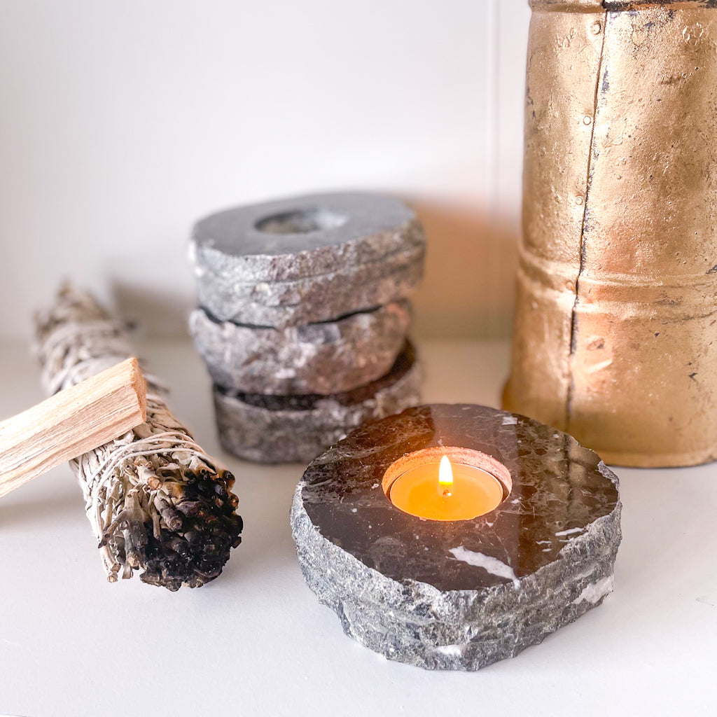 Onyx black crystal candle holder
