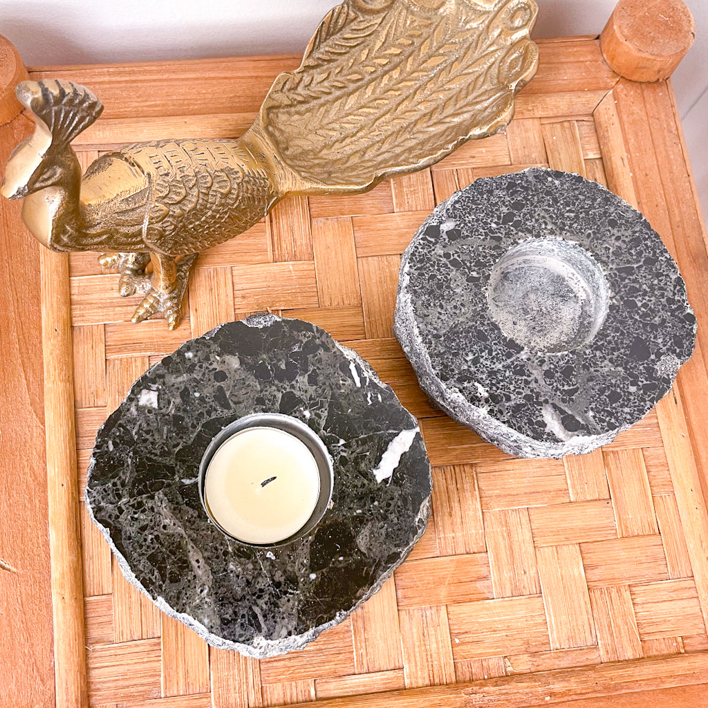 Onyx black crystal candle holder