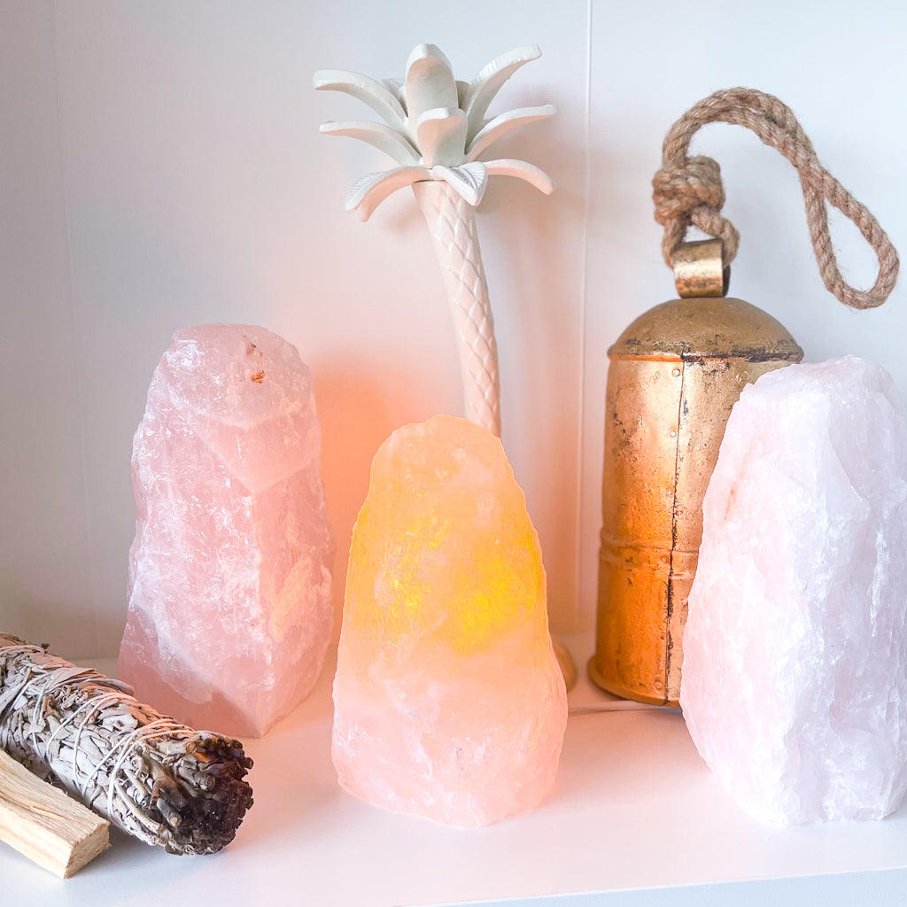 Rose quartz crystal lamp raw rock